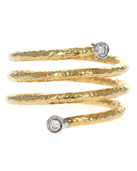 Textured Triple Wrap Ring w/ Diamond Ends in 18K Yellow Gold